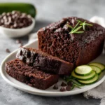 Decadent chocolate zucchini bread topped with melty chocolate chips