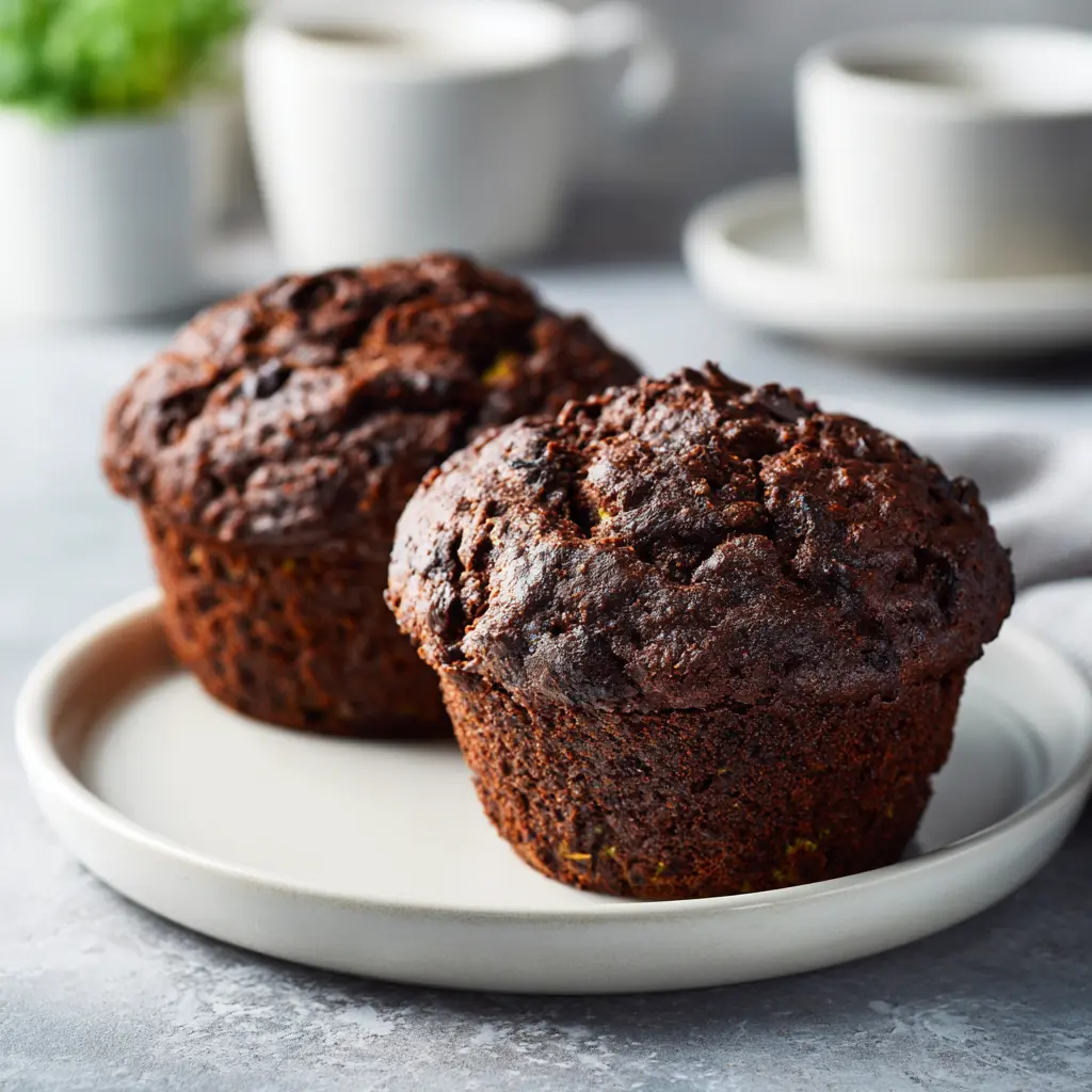 Moist chocolate zucchini muffin loaves with rich cocoa flavor and chocolate chips