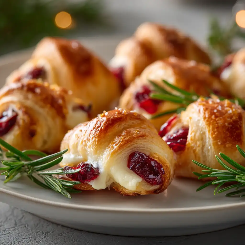 Crescent Roll Cranberry Cheese Bites with raspberry jam twist, golden and glossy.