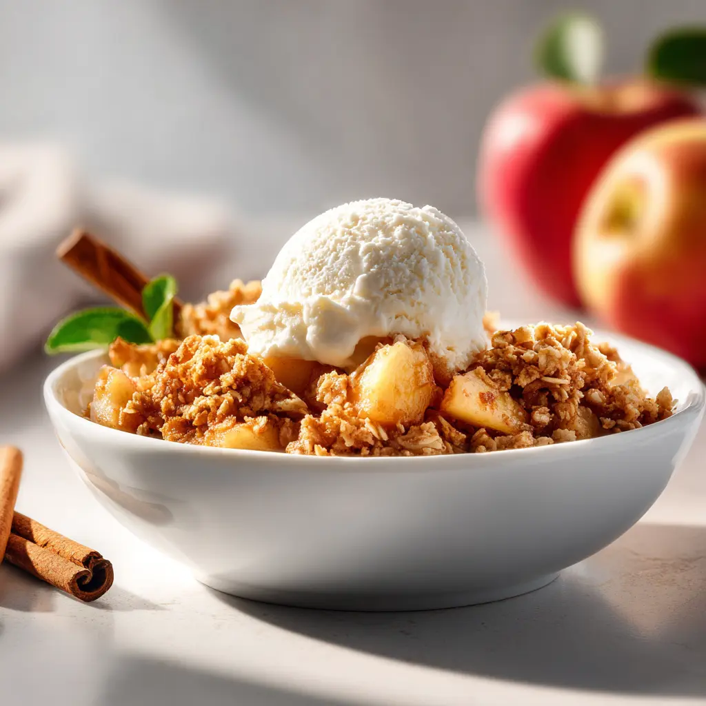 Apple pear crisp with oats topping in crockpot, golden and bubbling