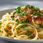 Protein-packed garlic parmesan chicken pasta with spinach, creamy and healthy