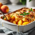 Peach cobbler easy recipe with golden topping and juicy canned peaches.