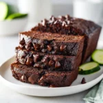 Gluten-free chocolate zucchini bread with chocolate chips on a modern plate