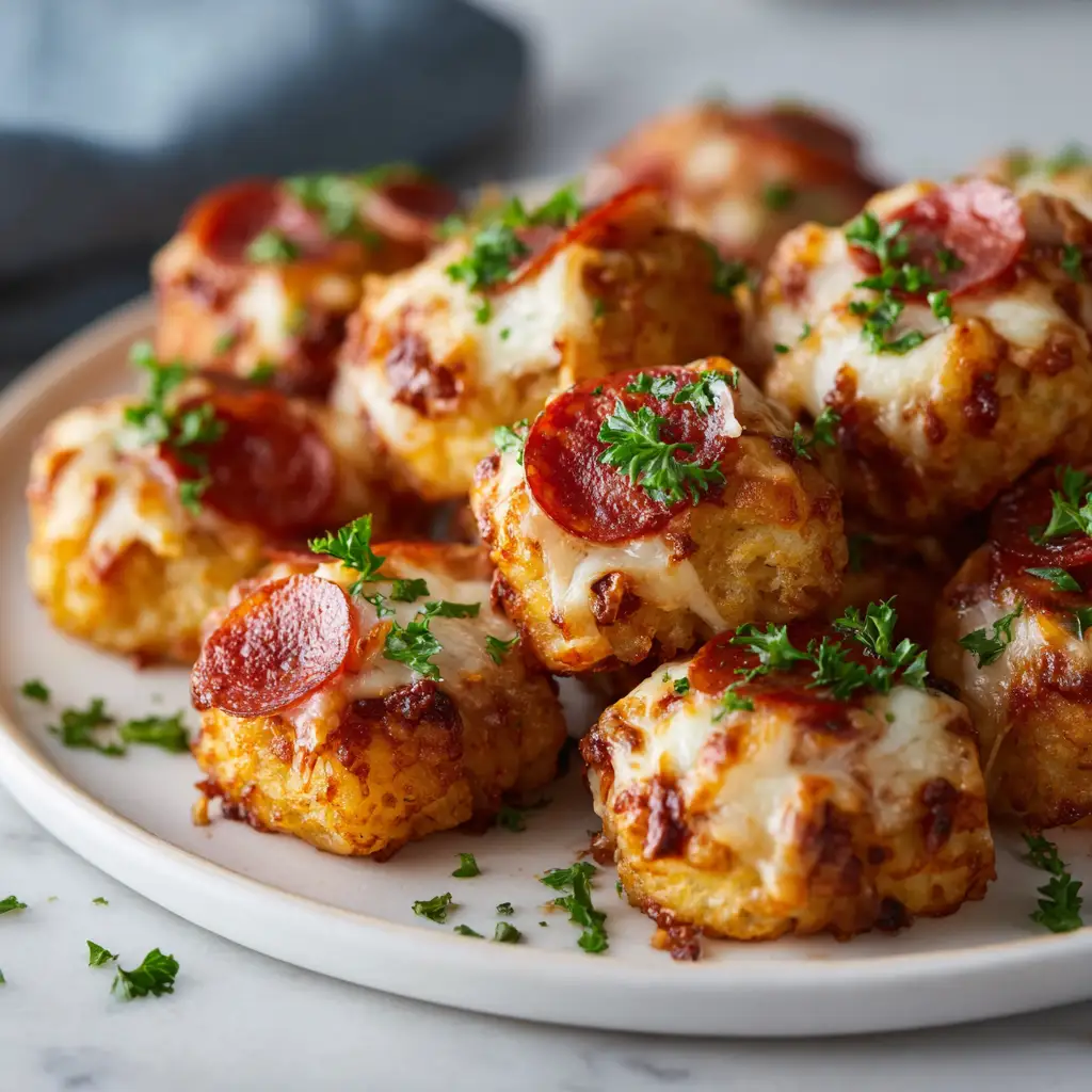 Mini Tater Tot Pizza Bites with Turkey Pepperoni