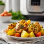 Crockpot Chicken with Potatoes and Carrots – tender chicken with buttery lemon garlic sauce and veggies, perfect for easy Crockpot meals.