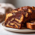 Moist Chocolate Marble Pumpkin Bread with rich cocoa swirl and fall spices.
