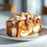 Pumpkin Bread Pudding Loaf with cream cheese swirl, a cozy fall dessert filled with Pumpkin Desserts and Fall Bread Recipes flavor.