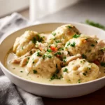 Slow Cooker Chicken and Dumplings with fluffy biscuit dumplings and tender chicken in creamy sauce.