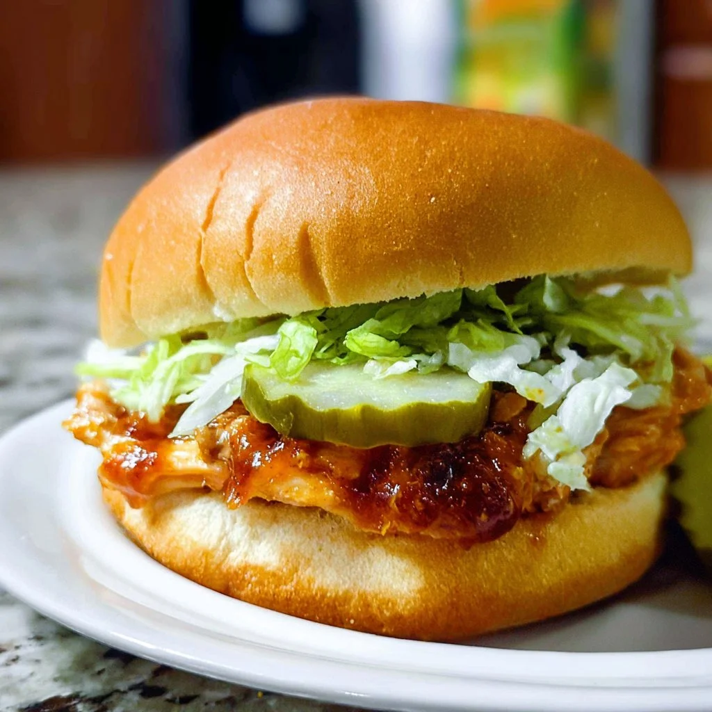 Delicious BBQ chicken sandwich with smoky flavor and toppings