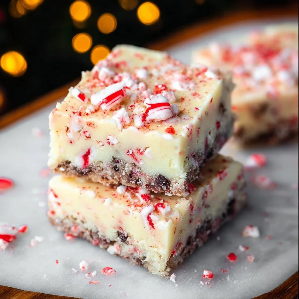 Delicious candy cane cookie dough bars, perfect festive holiday treats.