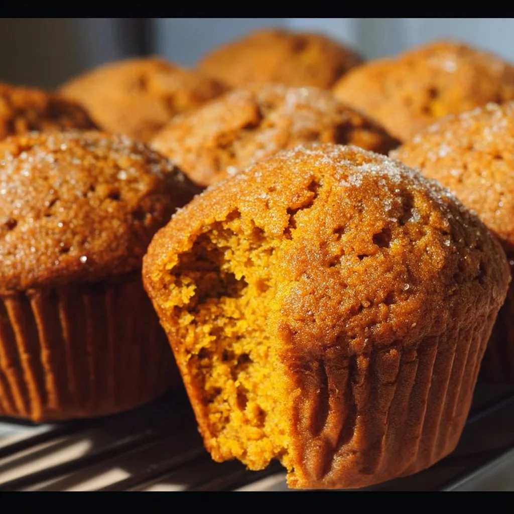 Irresistibly moist pumpkin muffins ready to be enjoyed fresh out of the oven.