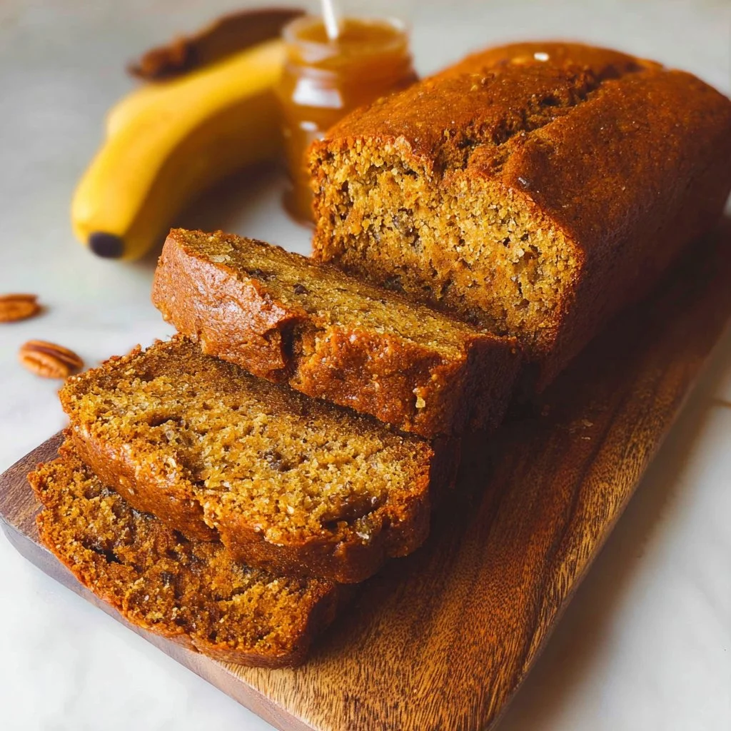 Delicious homemade pumpkin banana bread served with butter.
