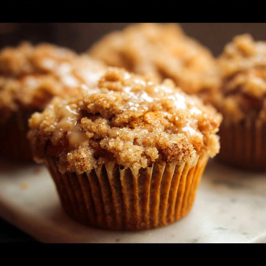 Delicious Pumpkin Crumb Cake Muffins topped with crunchy streusel