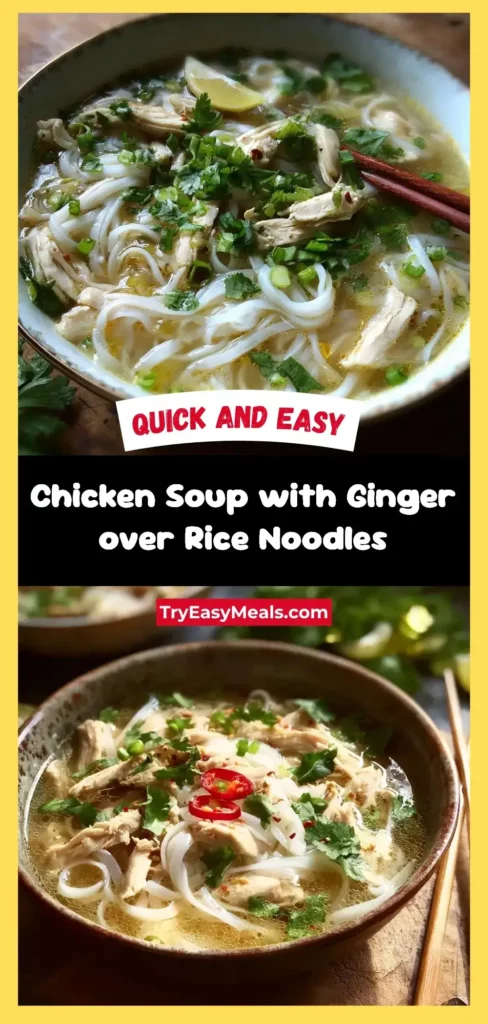 Chicken Soup with Ginger over Rice Noodles 1 Easy Feel Good Chicken Soup with Ginger over Rice Noodles