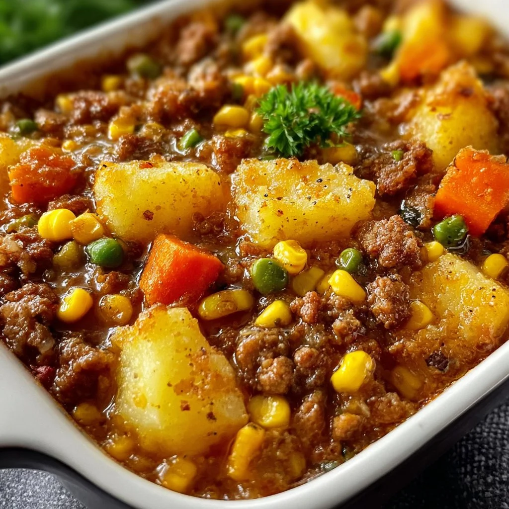 Delicious Amish Harvest Casserole served in a rustic bowl