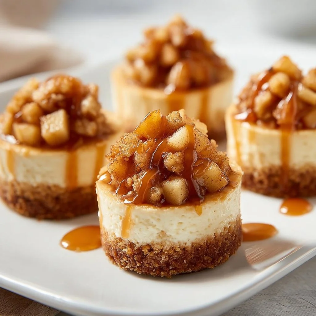 Delicious apple crisp mini cheesecakes with a crunchy topping and creamy filling