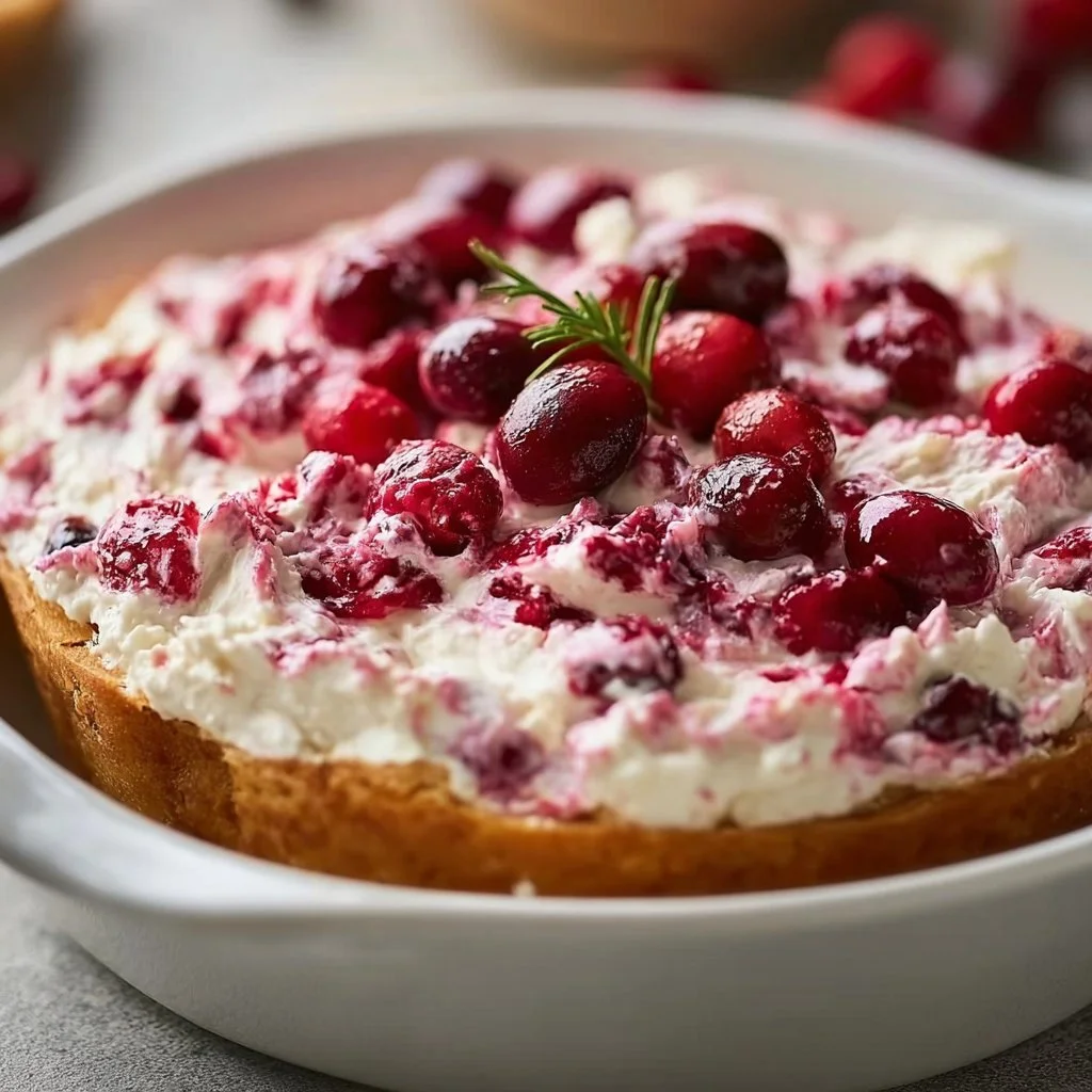 Baked Cranberry Cream Cheese Dip served in a dish with crackers