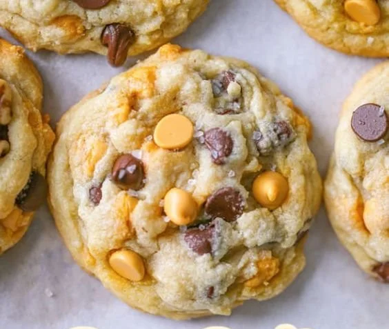 Delicious butterscotch chocolate chip cookies on a cooling rack