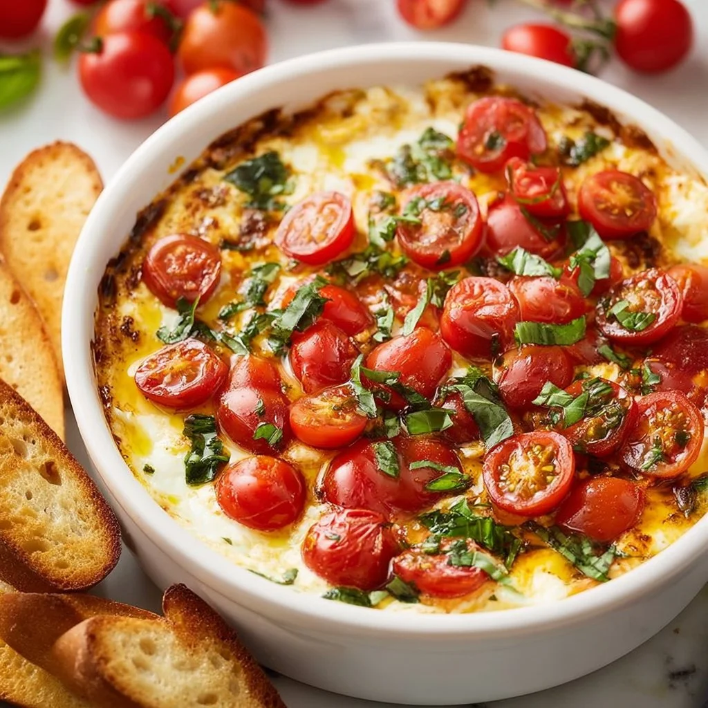Delicious Caprese Dip served in a bowl with fresh ingredients