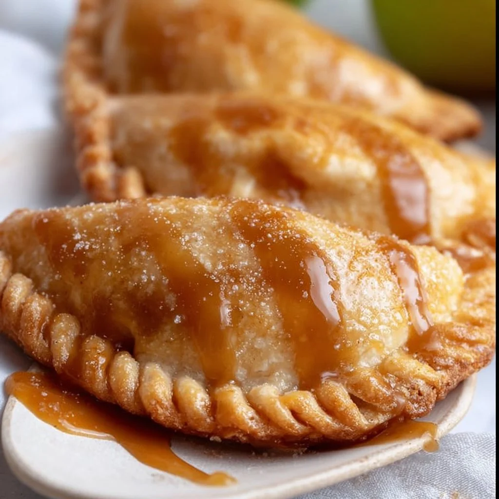 Delicious caramel apple empanadas with crispy crust and caramel filling.