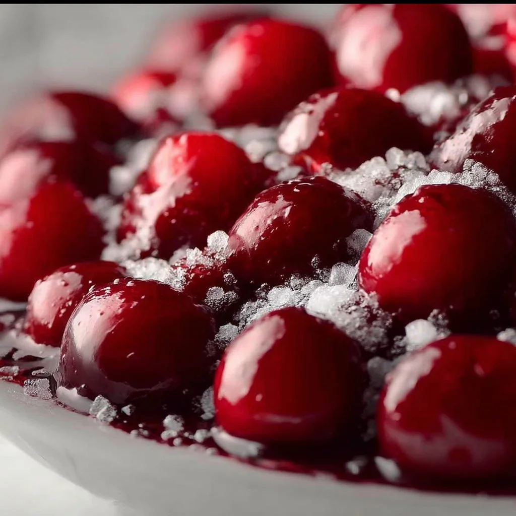 Delicious Cherries in the Snow dessert with whipped cream and cherry topping