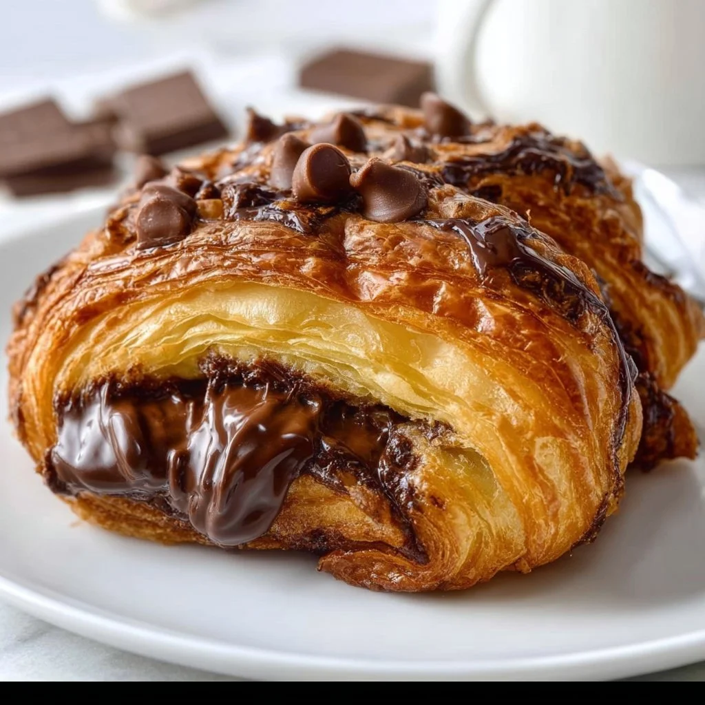 Delicious chocolate croissant breakfast bake in a baking dish