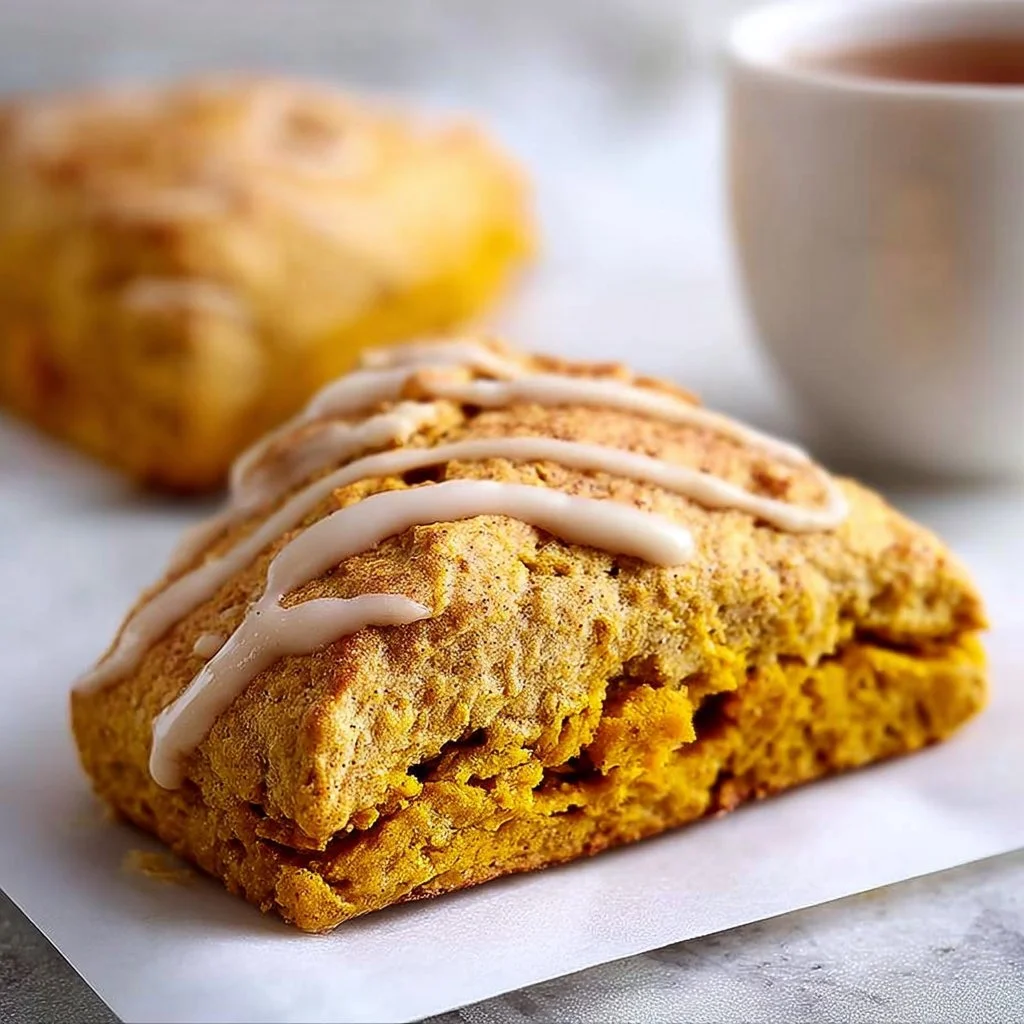 Delicious cinnamon pumpkin scones on a rustic wooden table