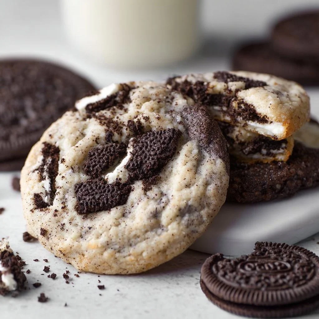Cookies and Cream Cookie recipe featuring chocolate cookies and creamy filling