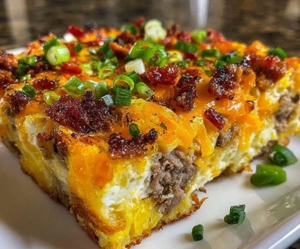 Delicious Crack Breakfast Casserole served in a baking dish with fresh herbs