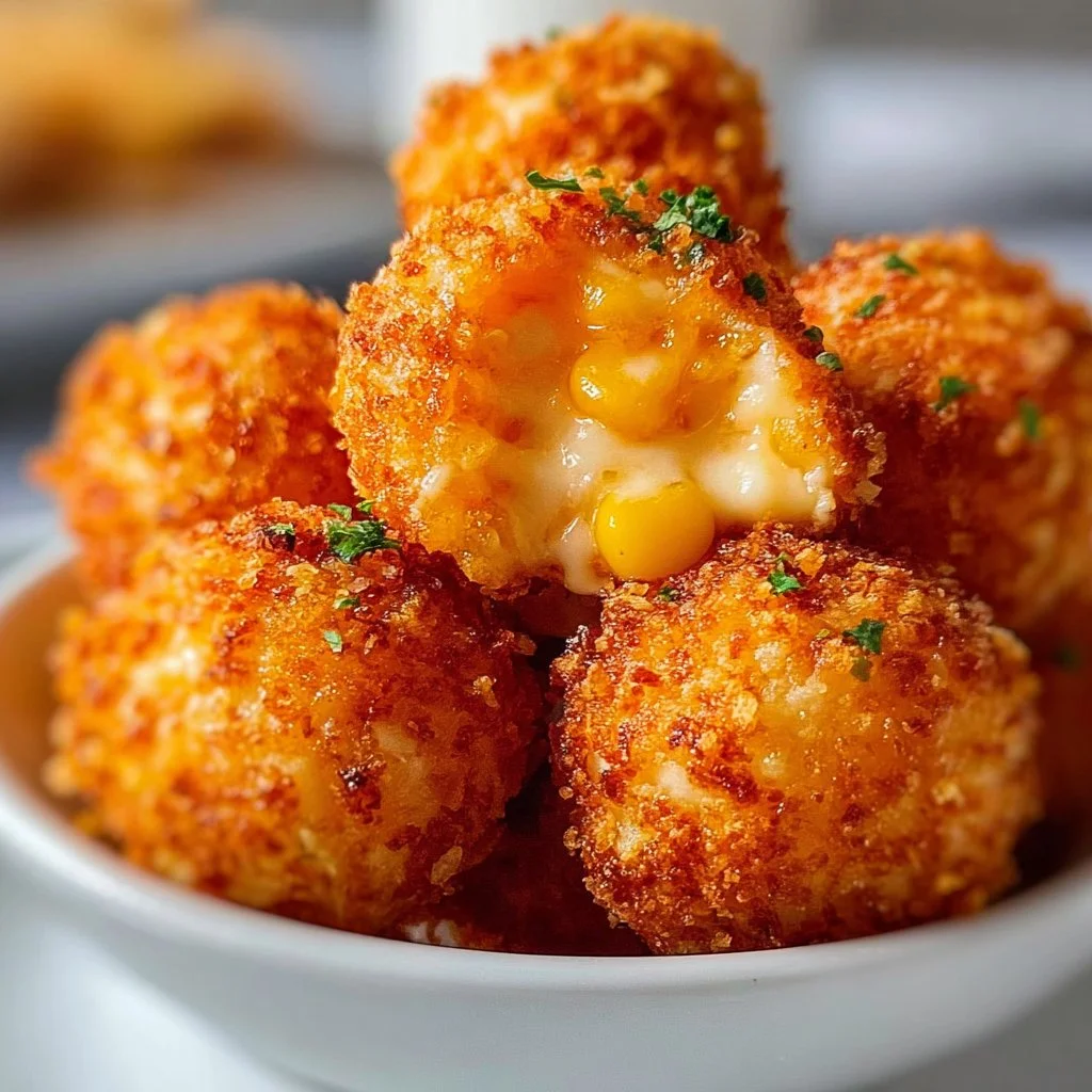 Delicious crispy corn cheese bites served on a platter.