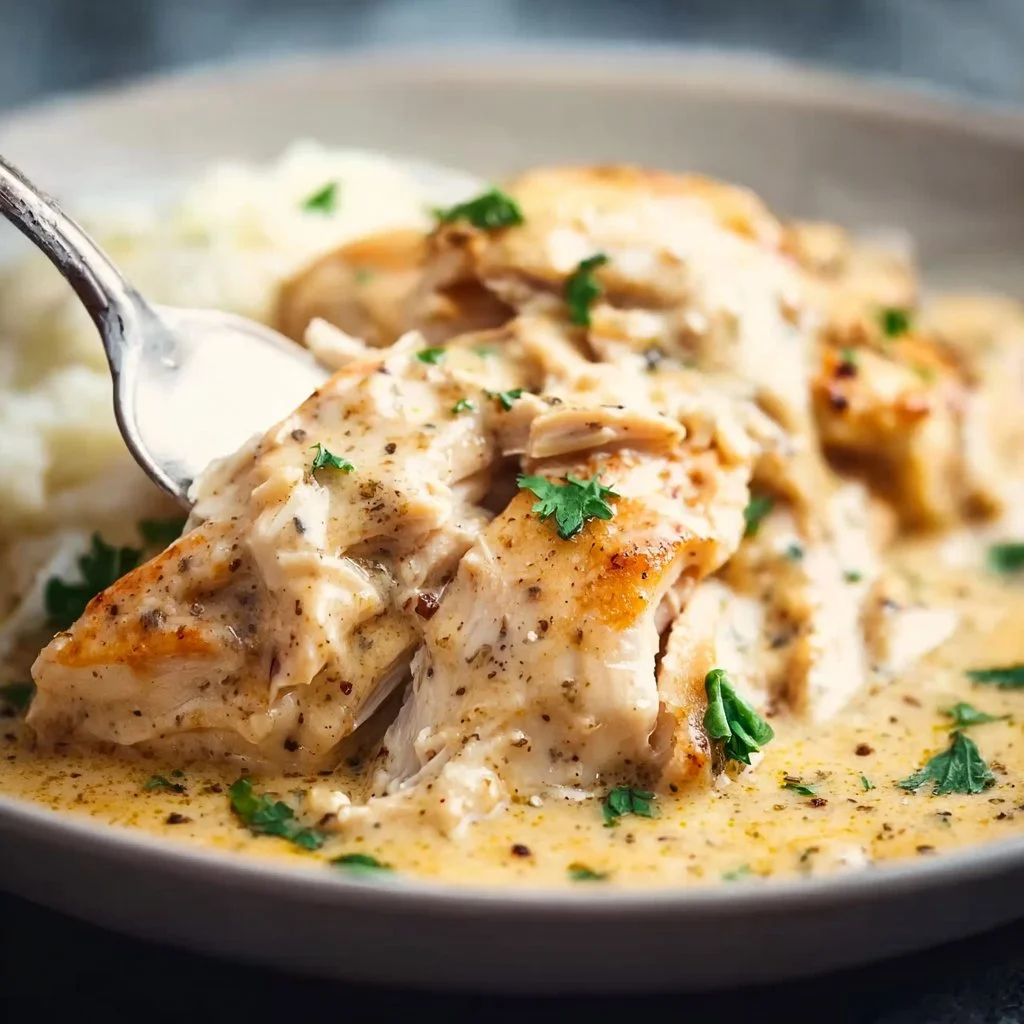 Crock Pot Ranch Chicken served with fresh herbs and vegetables