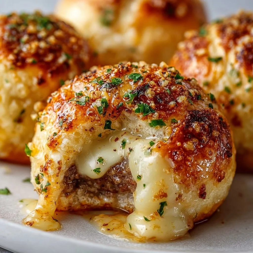 Delicious Garlic Parmesan Cheeseburger Bombs ready to eat