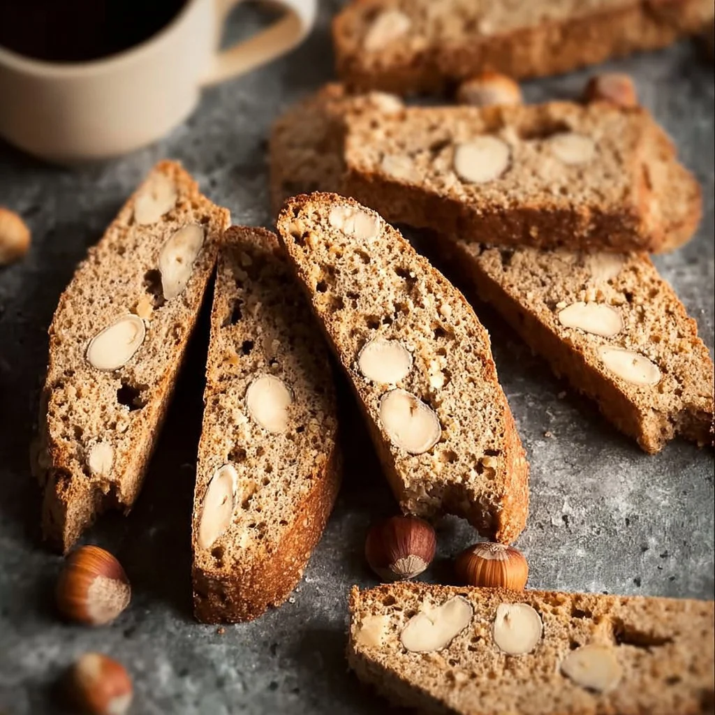 Plate of homemade hazelnut and coffee biscotti ready for serving