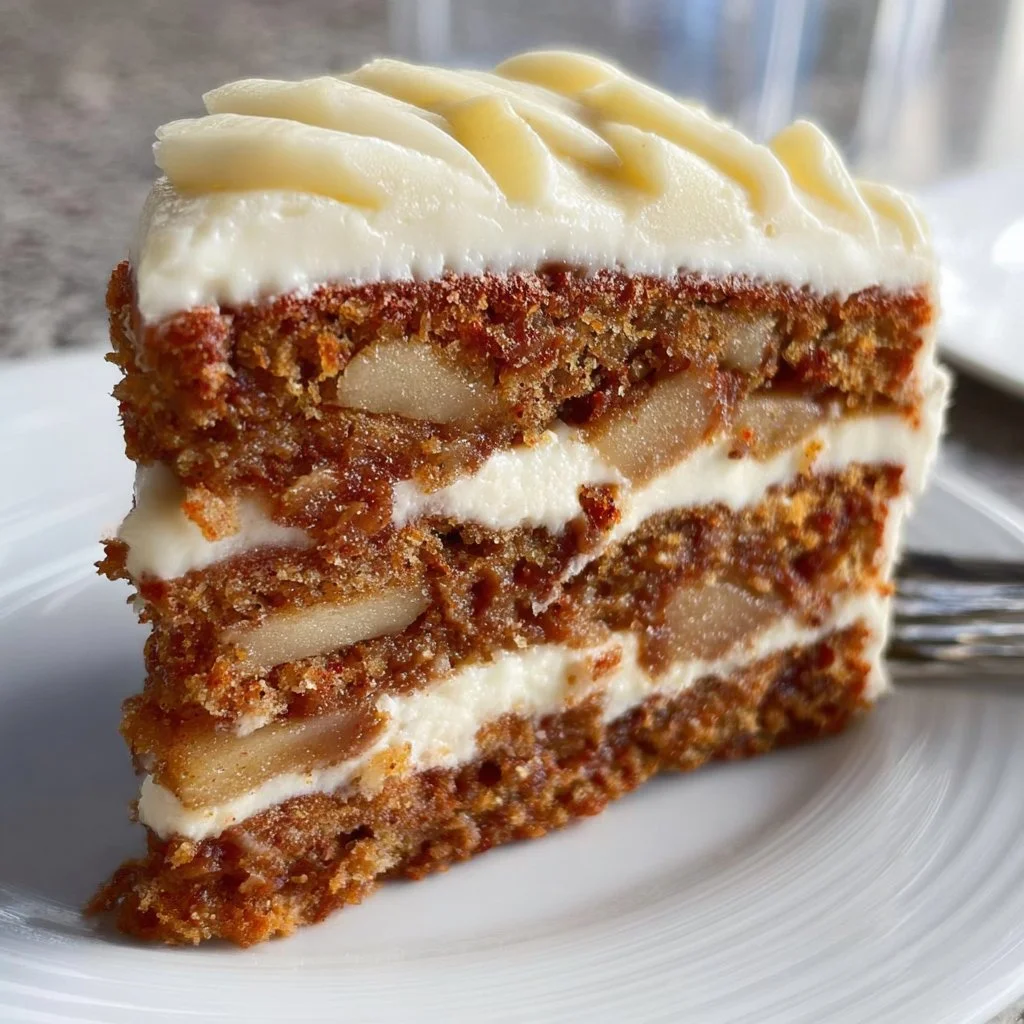 Fresh apple cake drizzled with creamy cream cheese frosting