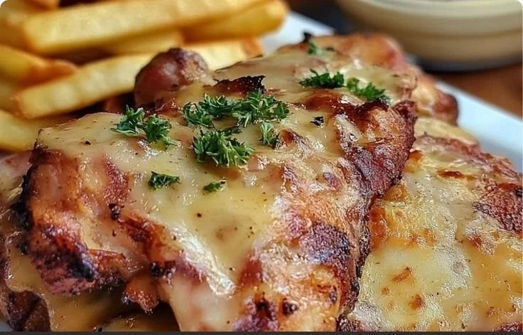 A delicious plate of Malibu Chicken with toppings and crispy coating