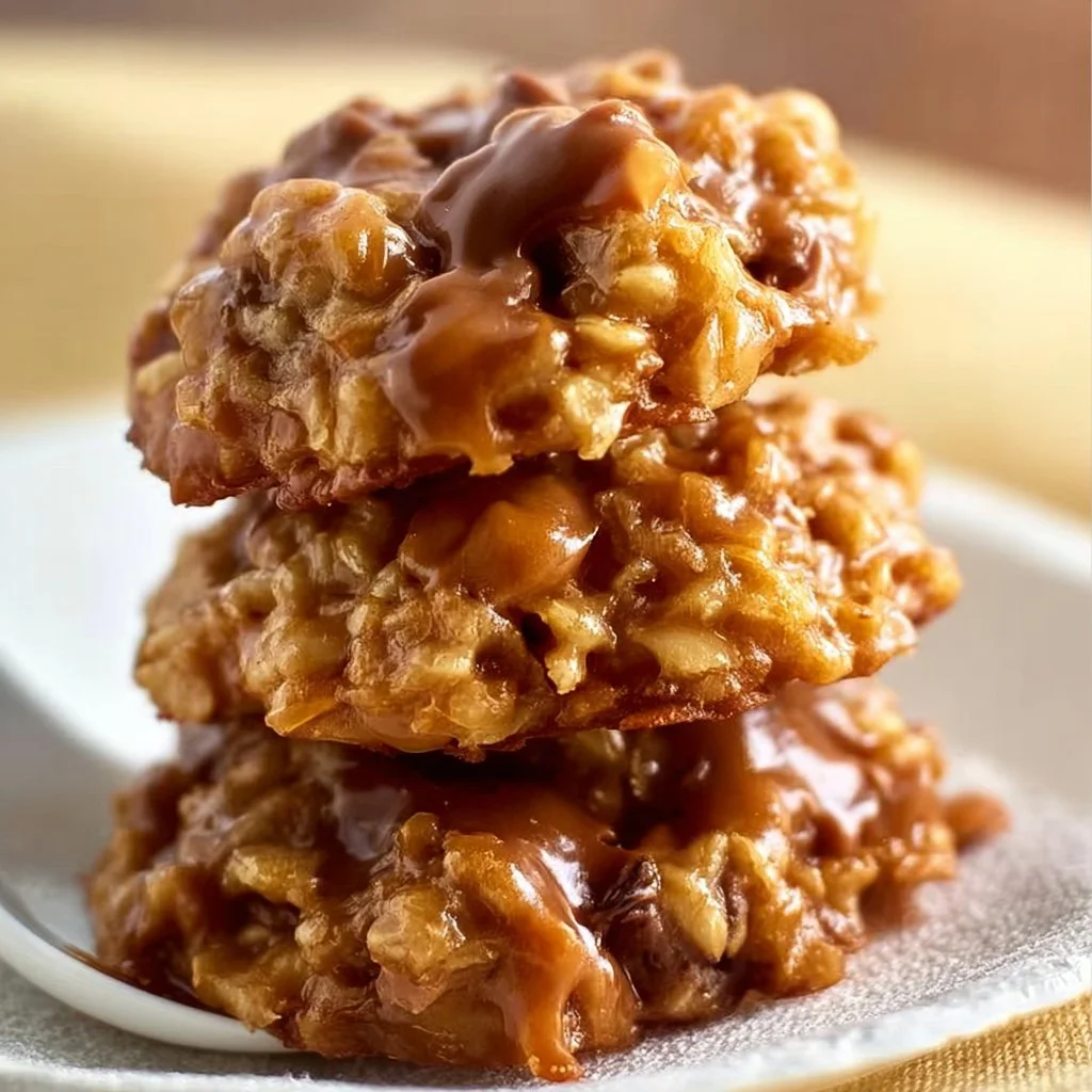 Delicious no bake salted caramel cookies drizzled with chocolate