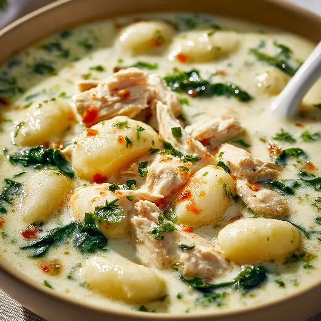 Delicious Chicken Gnocchi Soup inspired by Olive Garden recipe in a bowl.