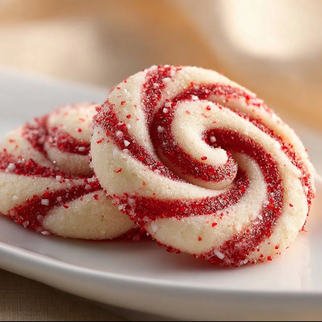 Freshly baked peppermint swirl cookies with red and green colors