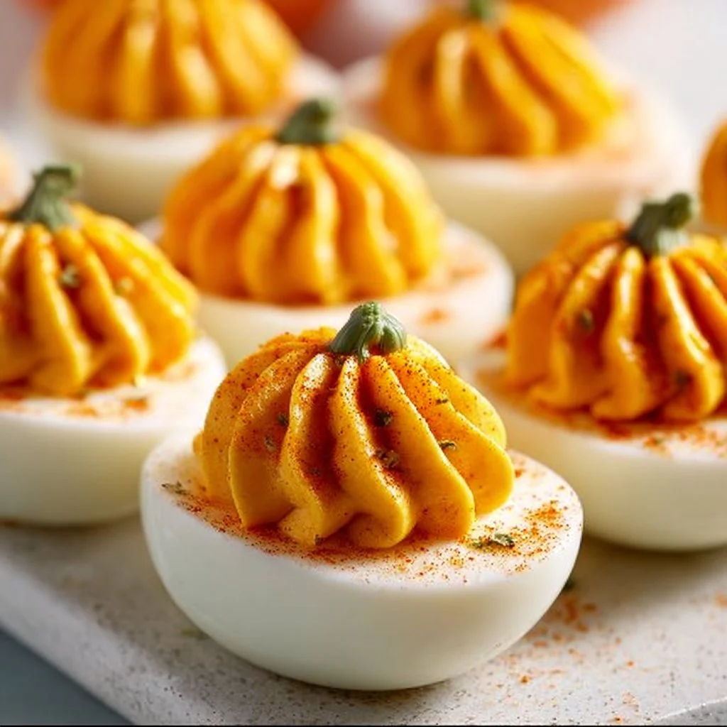 Festive Pumpkin Patch Deviled Eggs for Halloween gatherings