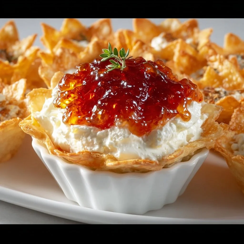 Quick pepper jelly cream cheese appetizer dip served with crackers.