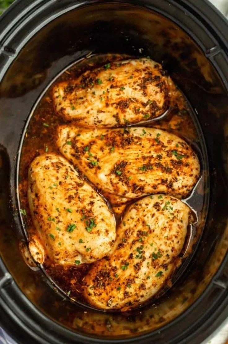 Delicious slow cooker chicken breasts in a savory sauce