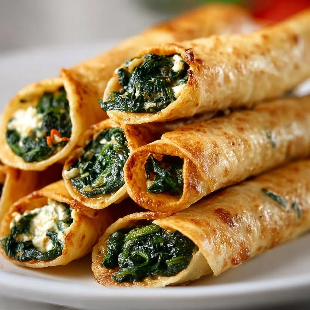 Delicious Spinach Taquitos with garlic served on a plate