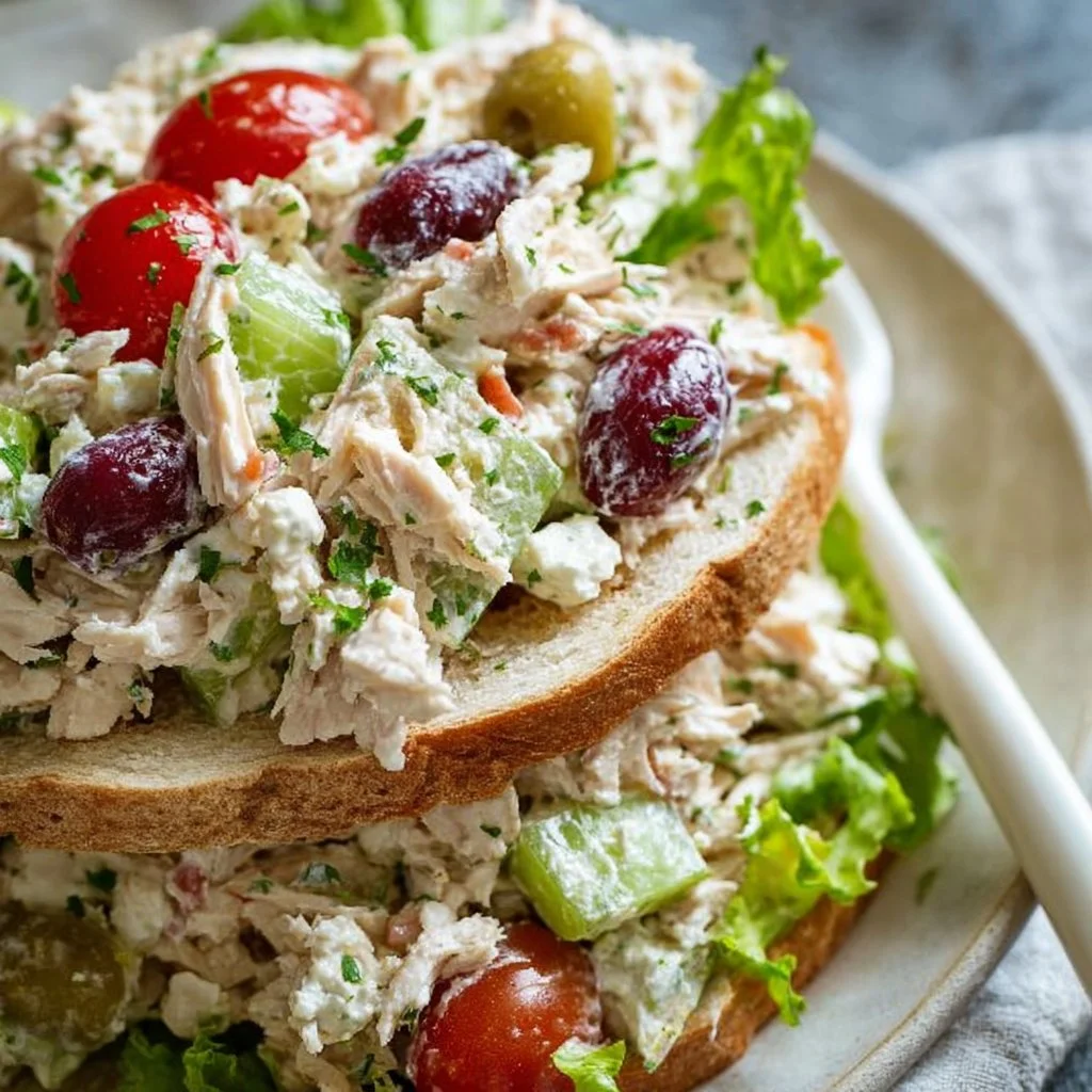 Delicious turkey salad made from leftover turkey with fresh vegetables