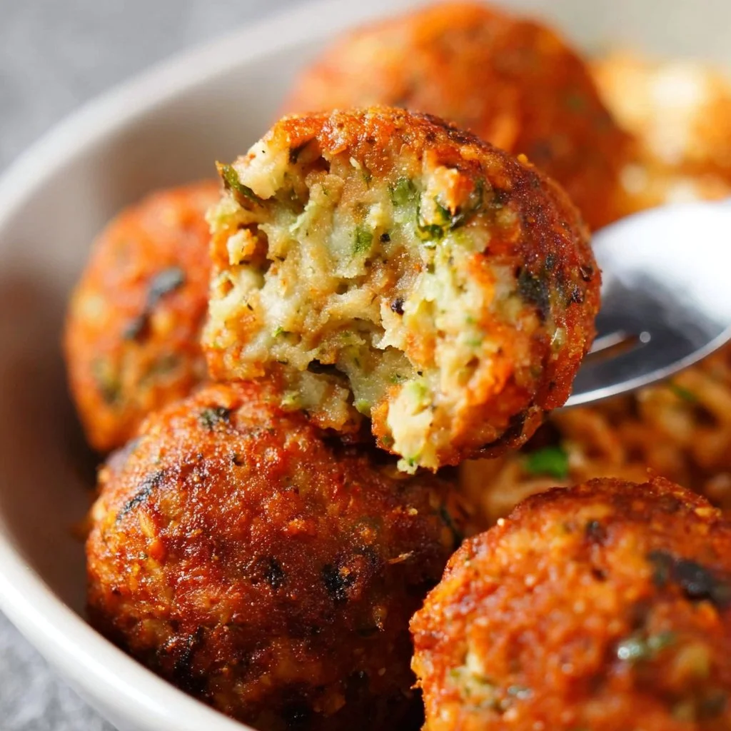 Plate of crispy air fried veggie balls, a healthy plant-based snack