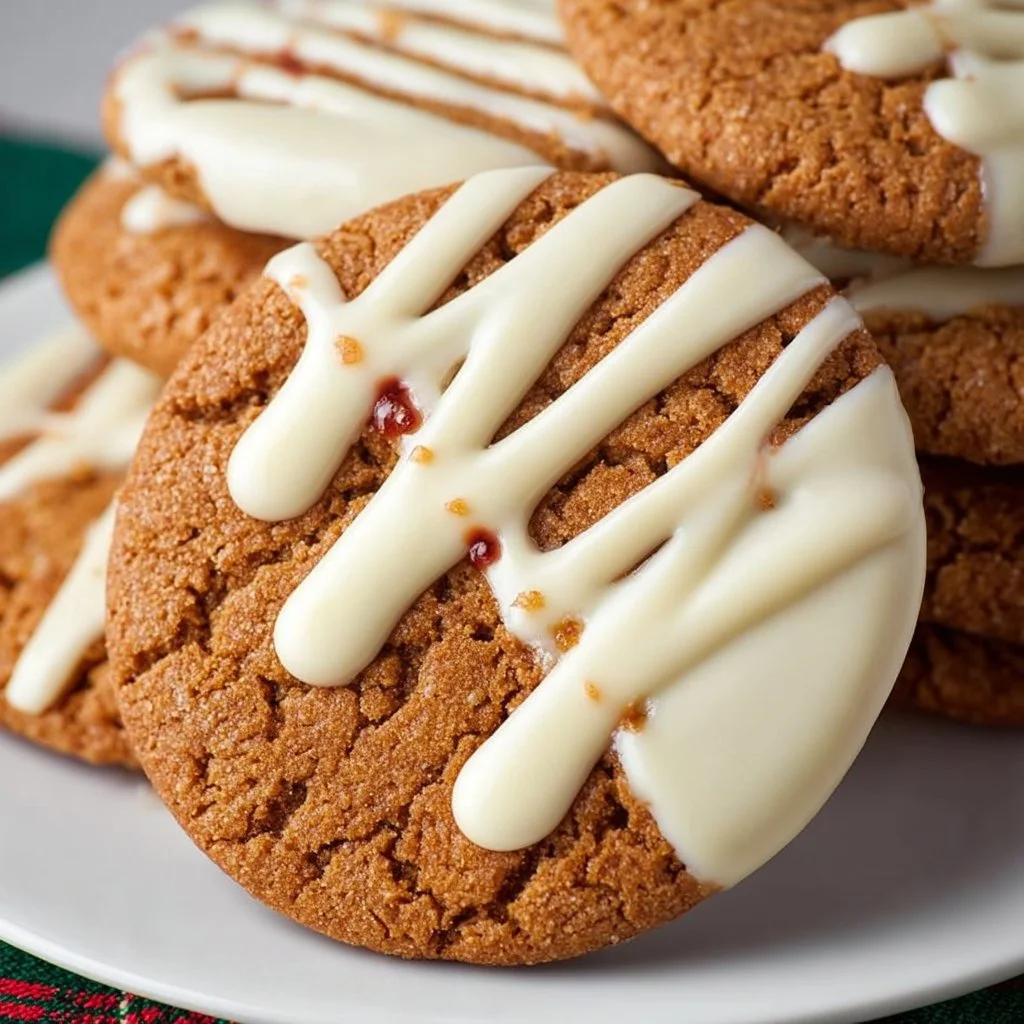 Delicious white chocolate dipped ginger cookies stacked on a plate