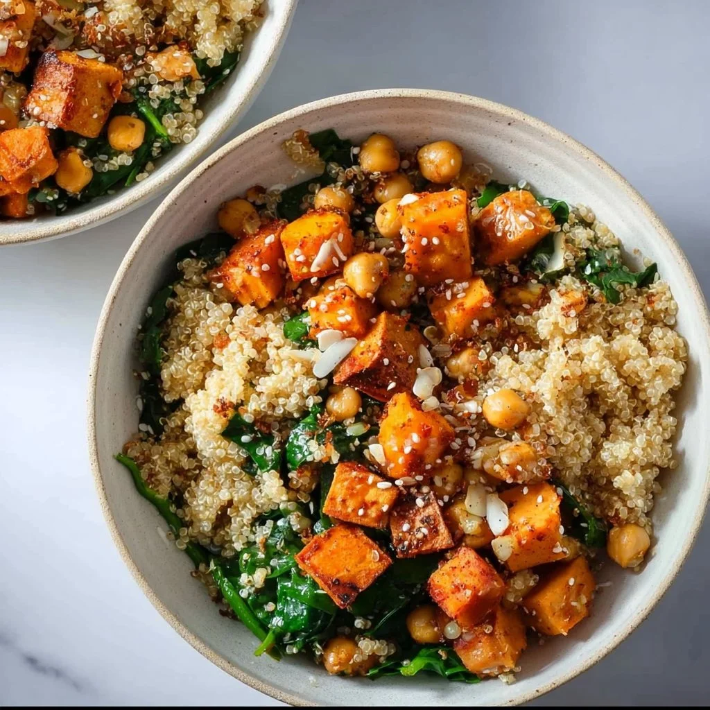 Healthy chickpea, sweet potato, and quinoa bowls ready for meal prep