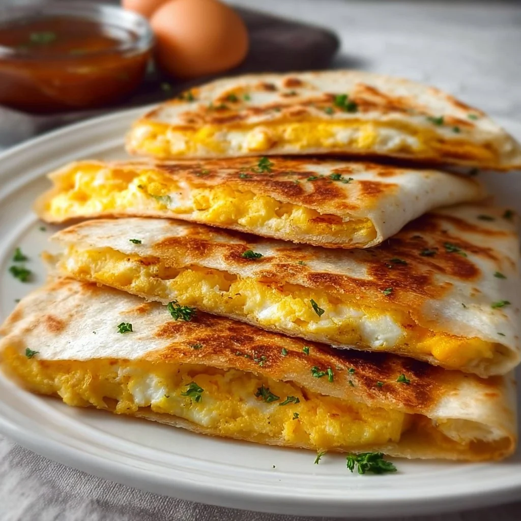 Delicious cheddar egg quesadilla served on a plate