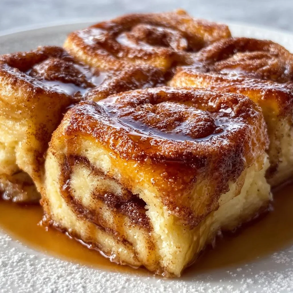 Delicious Cinnamon Roll French Toast Casserole baked with a sweet cinnamon topping.