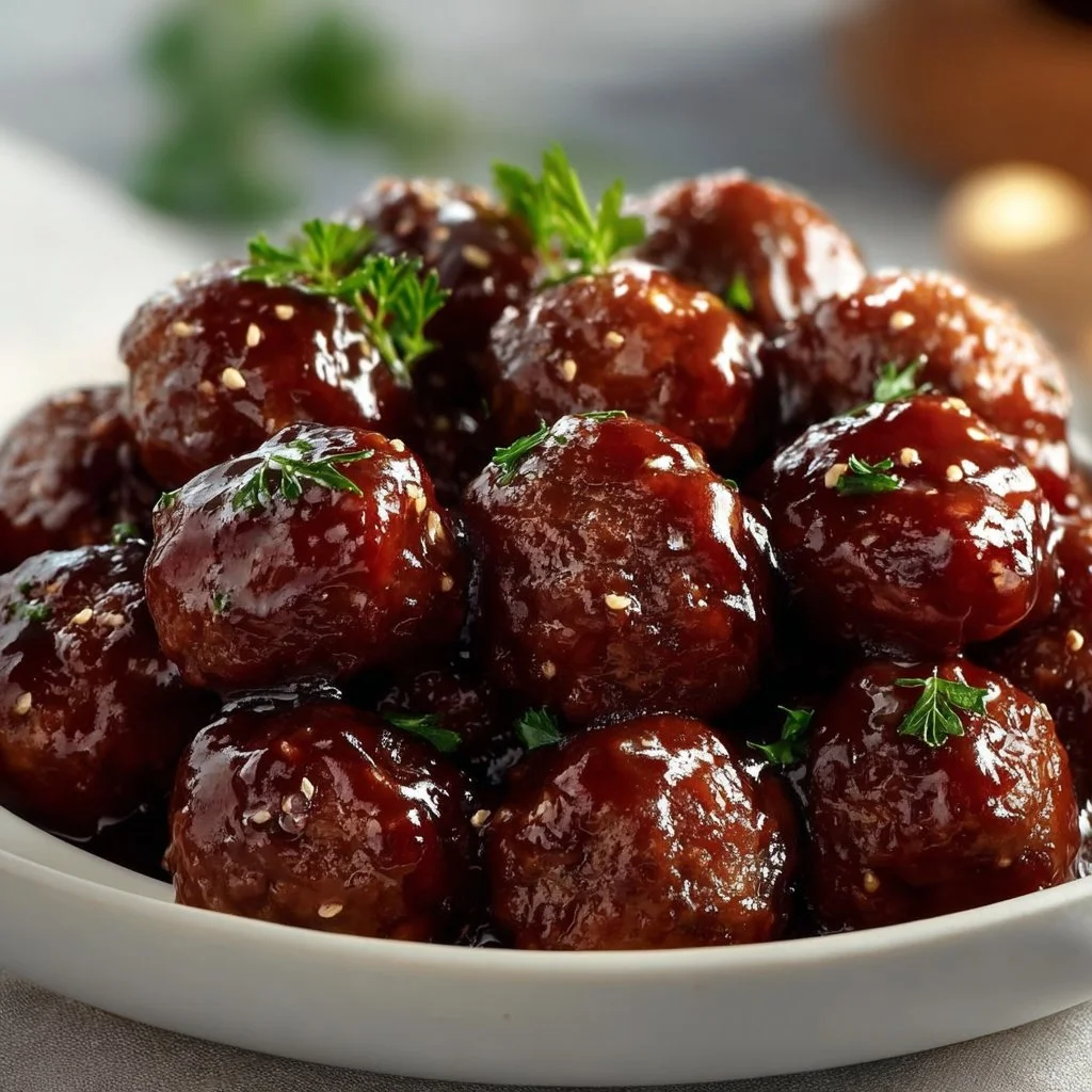 Crockpot Grape Jelly Meatballs served in a dish for a tasty appetizer