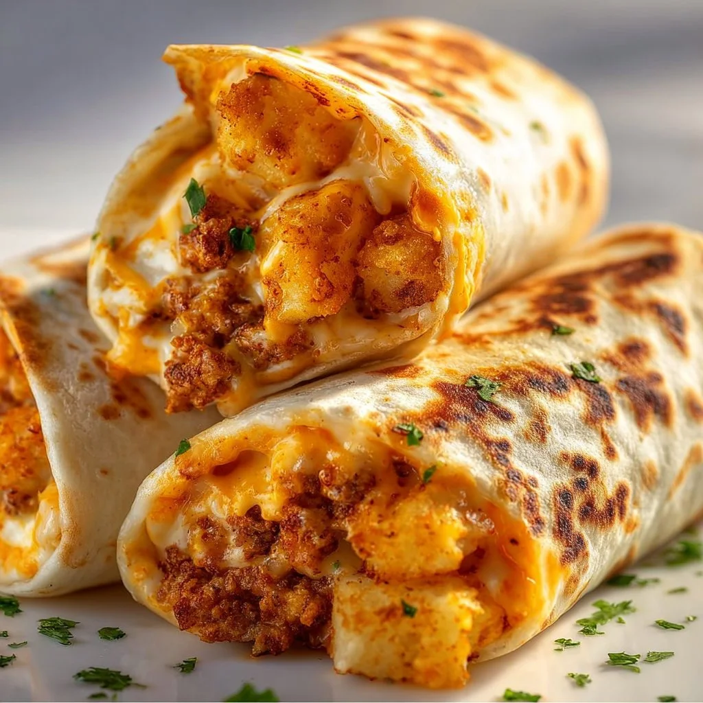 Delicious easy cheesy potato burritos served on a plate